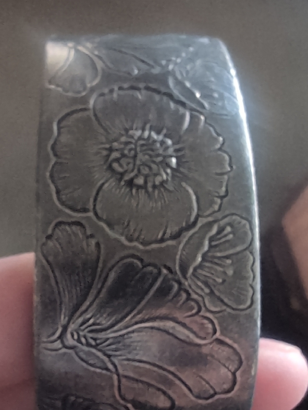 Stamped Solid Pewter Floral Cuff Bracelet